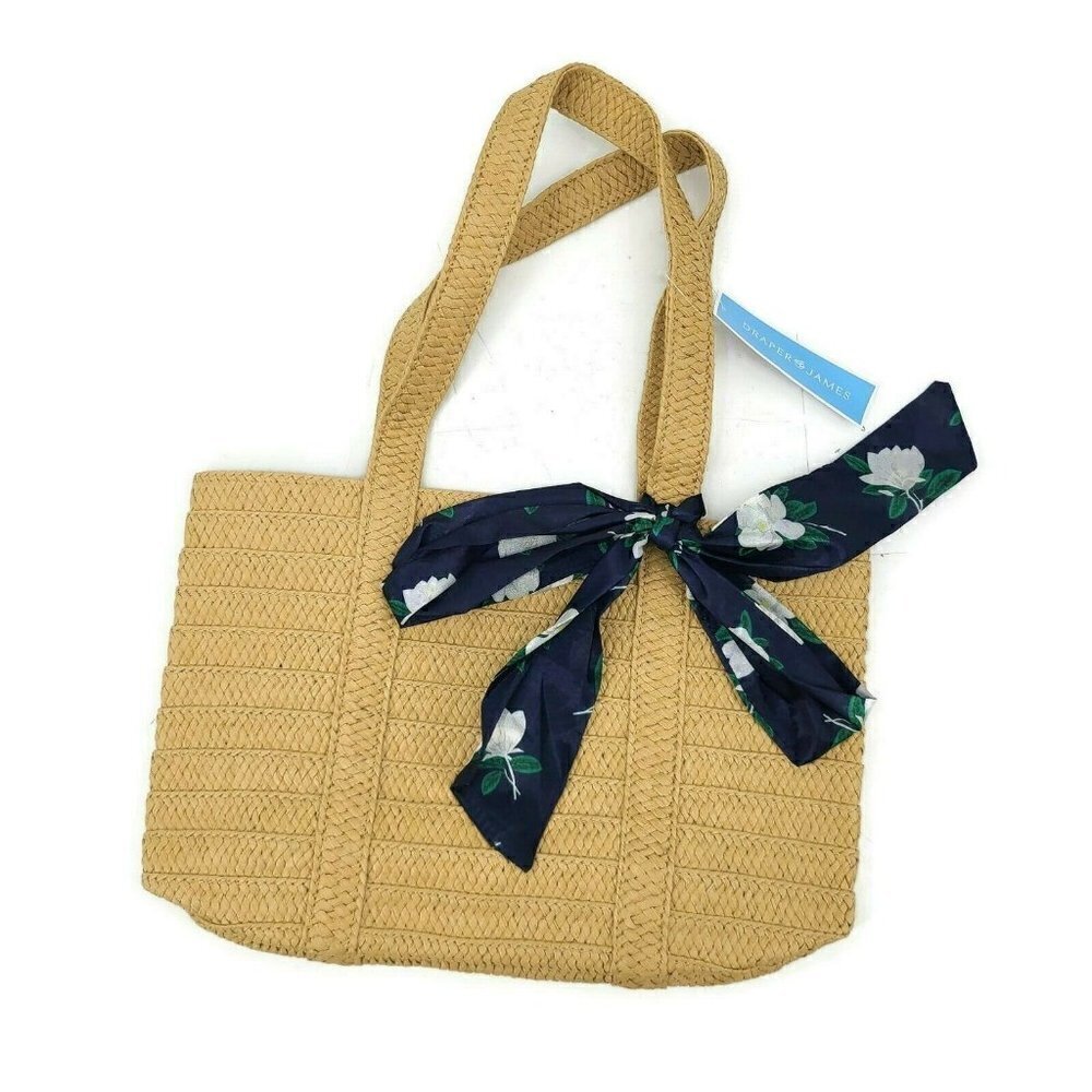 New Draper James Everyday Straw Bag With Floral Scarf